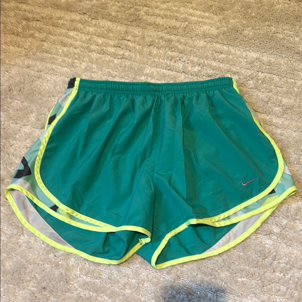 Nike Green Running Shorts with Neon Accents